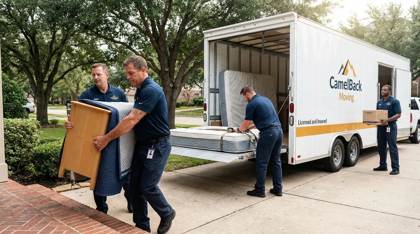 Crew loading residential truck for cross-state move from Londonderry, VT