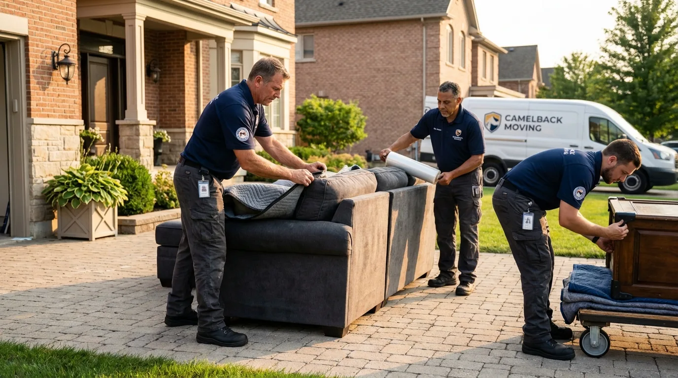 Large estate moving crew wrapping furniture in Londonderry, VT
